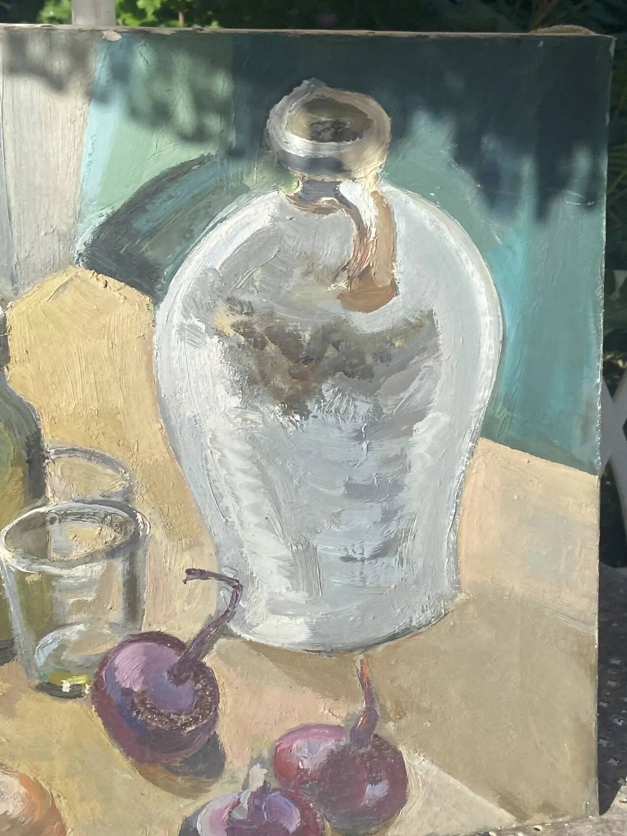 Oil painting on canvas, still life with glasses, 1950s