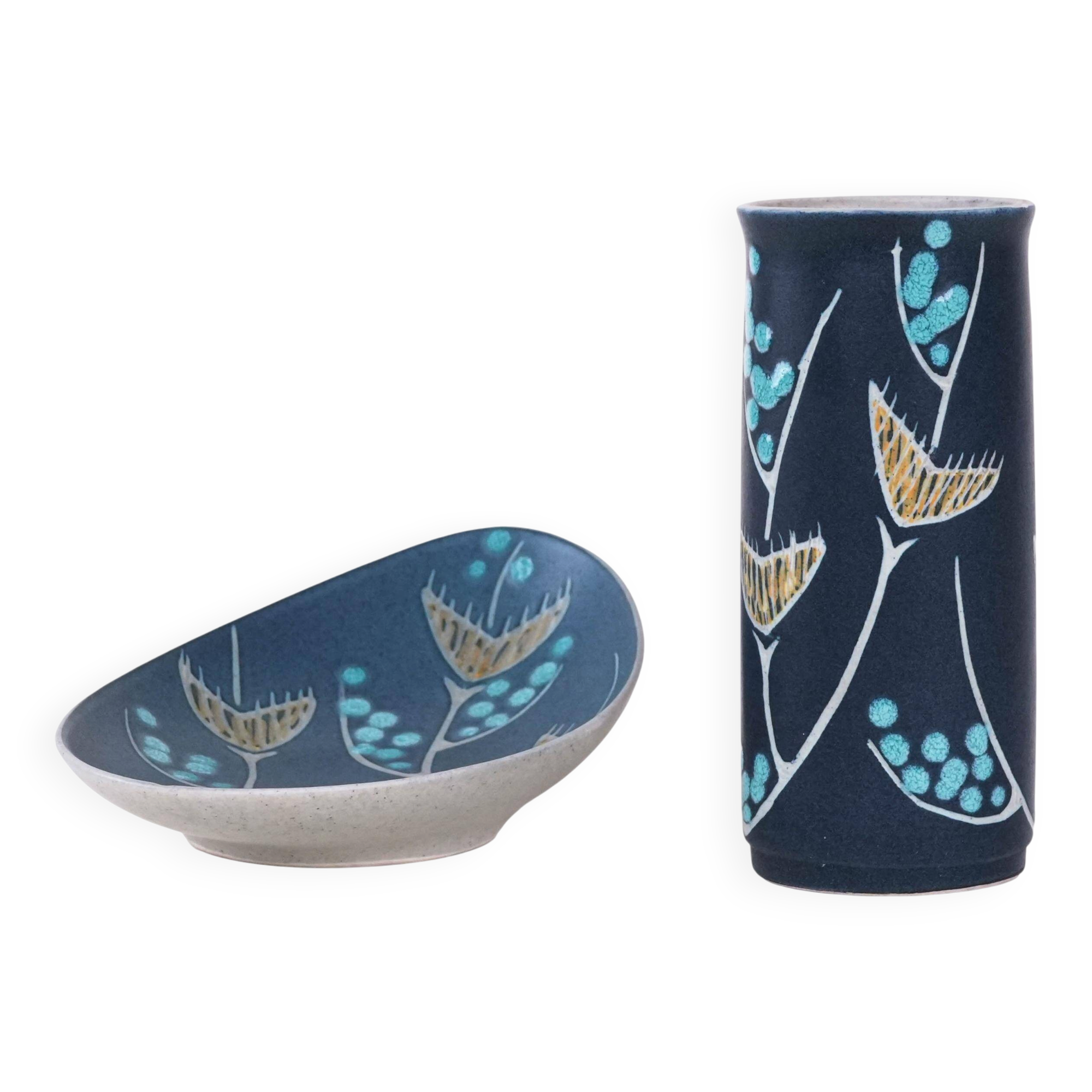 Ensemble de vase et plat en céramique, design danois, années 1970, designers : N. Backha