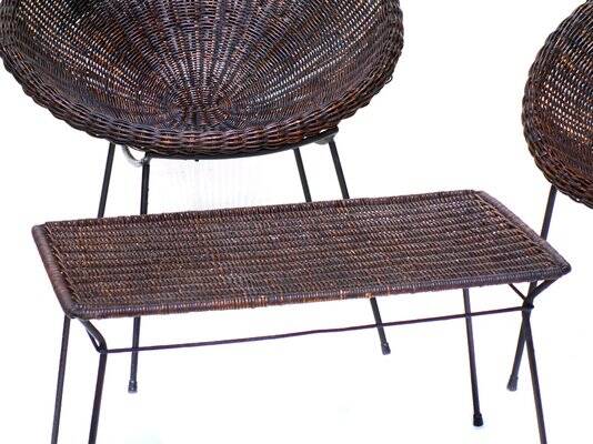 Mid-Century Italian Rattan Armchairs & Table Set, 1950s, Set of 3