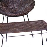 Mid-Century Italian Rattan Armchairs & Table Set, 1950s, Set of 3