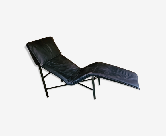 Vintage chaise longue in black leather (designed by Tord-Björklund for  Ikea) | Selency