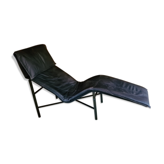 Chaise longue vintage en cuir noir design par Tord-Björklund pour Ikea