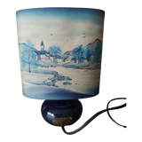 Ceramic lamp, Montclus art workshop, silk lampshade, hand painted