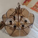 Vintage brass and smoked glass chandelier