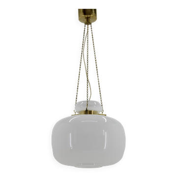 1970s Opaline Glass & Brass Pendant Light , 2 items available