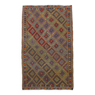 5x8 Kilim Multicolor Geometric Style Handmade Wool Kilim Rug, 150x247 Cm