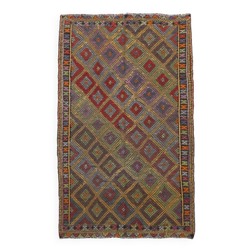 5x8 Kilim Multicolor Geometric Style Handmade Wool Kilim Rug, 150x247 Cm