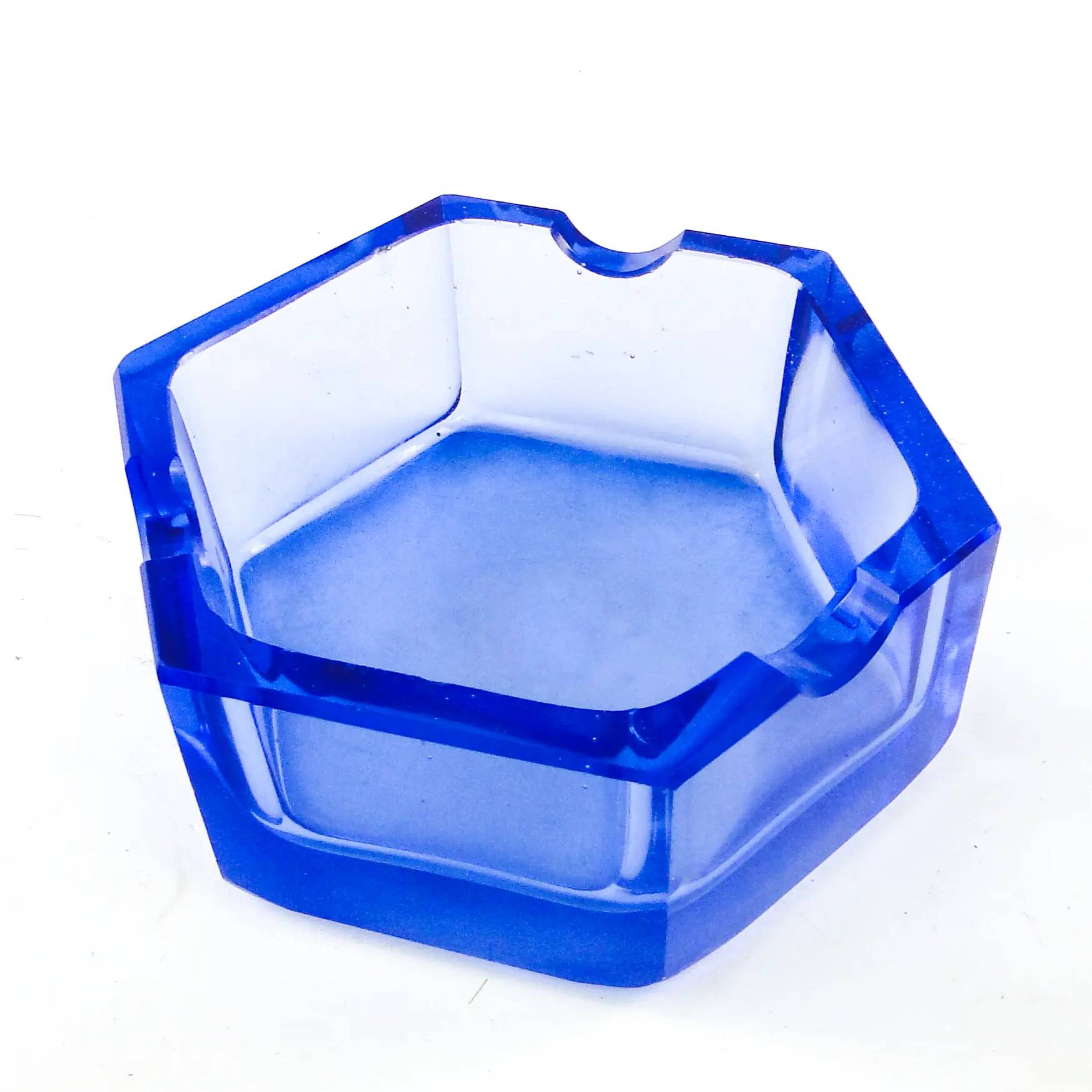 Art Deco ashtray, blue crystal, Bohemia Moser, Czechoslovakia, 1930s