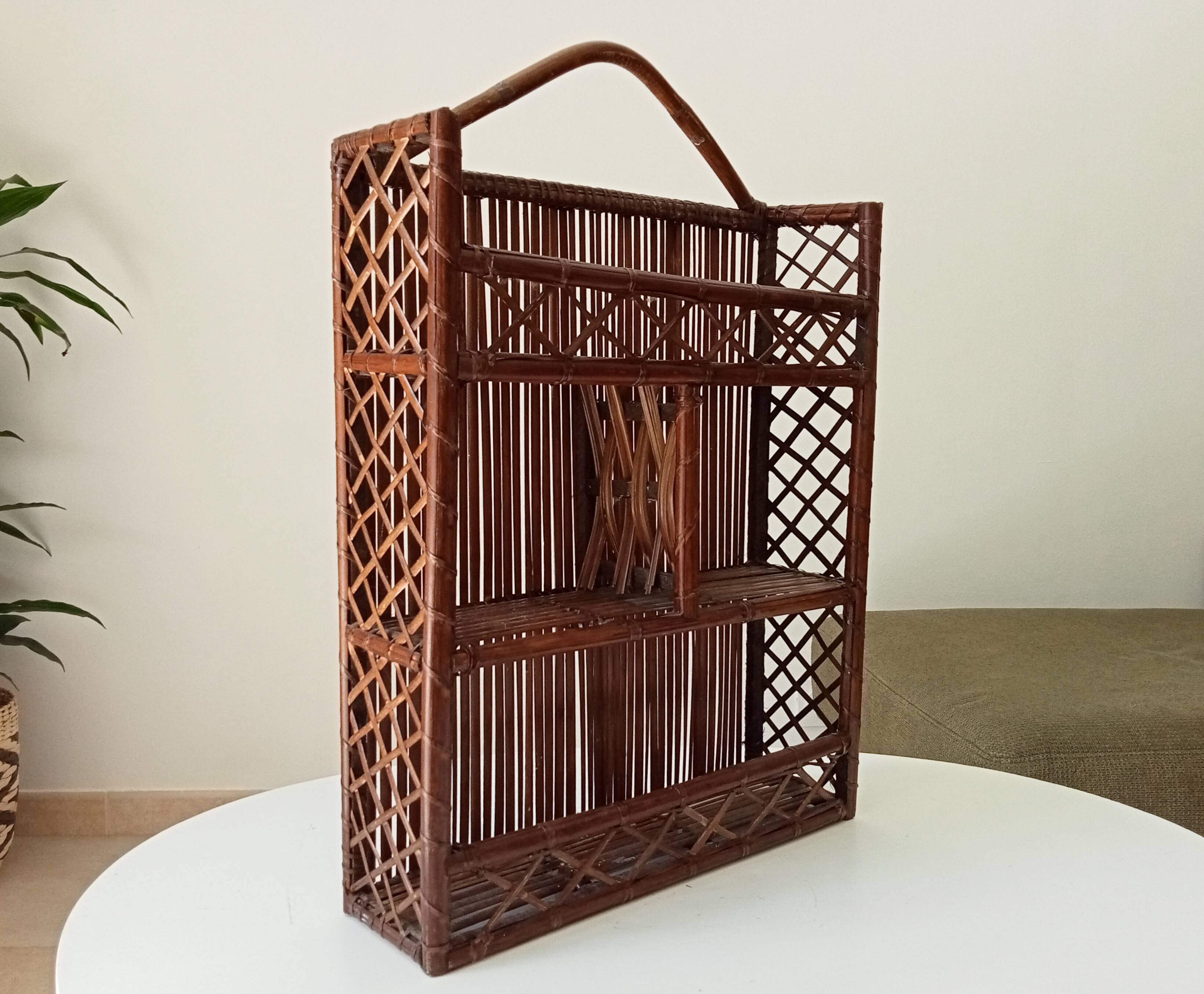 Vintage bamboo and rattan wall shelf from the 70s
