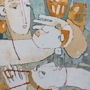 1998 "The Trio" Modernist Style Swedish Expressionist Portrait Oil Painting, Framed