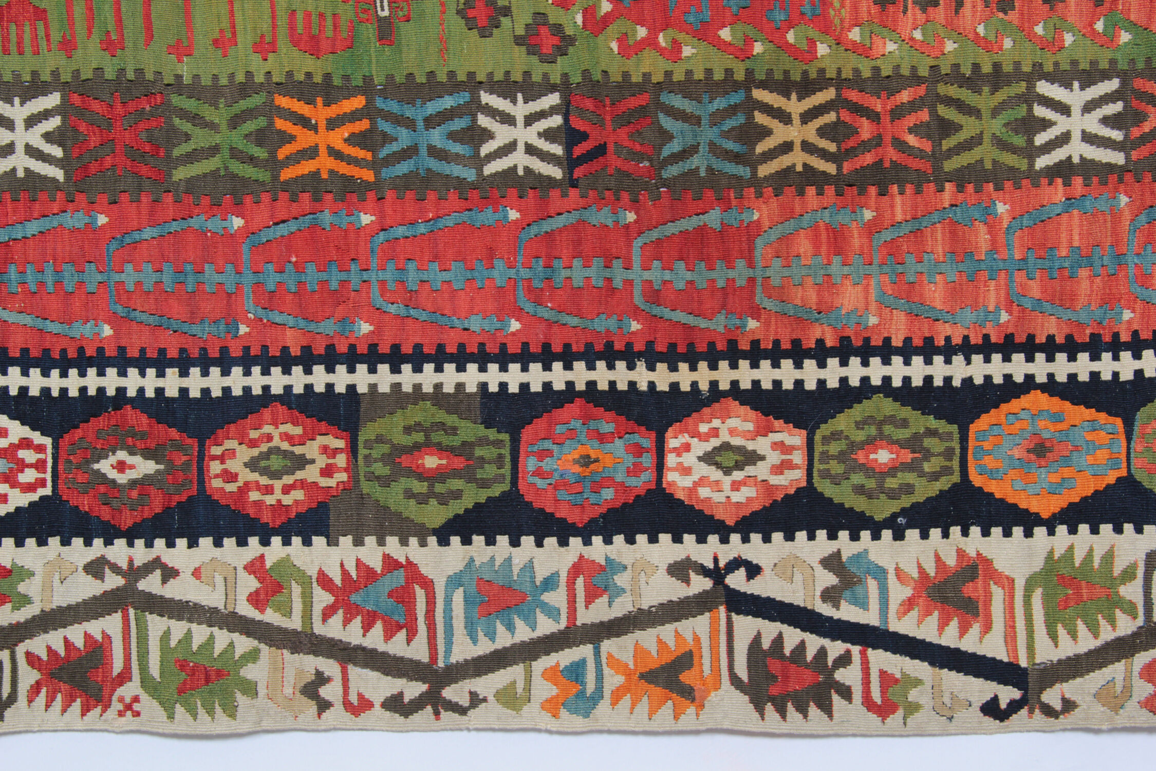 Decorative Tribal Antique Rug, Handwoven Green, Red Oriental Rug- 179x413cm