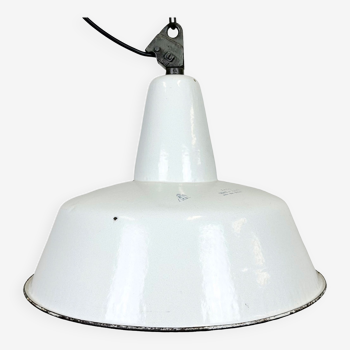 Industrial white enamel factory pendant lamp from zaos, 1960s