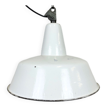 Suspension industrielle en émail blanc de Zaos, années 1960