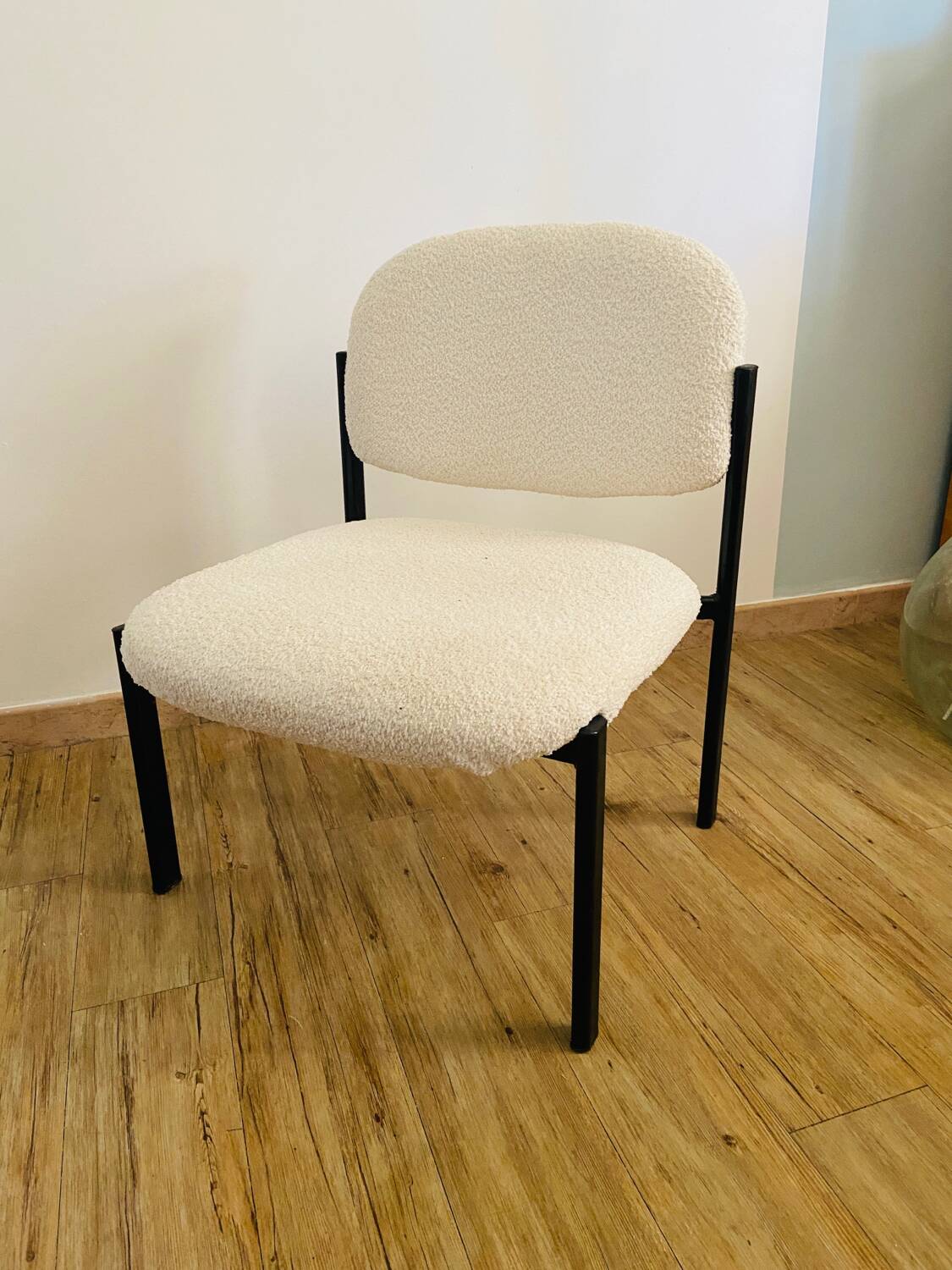 Boucle and metal designer armchair