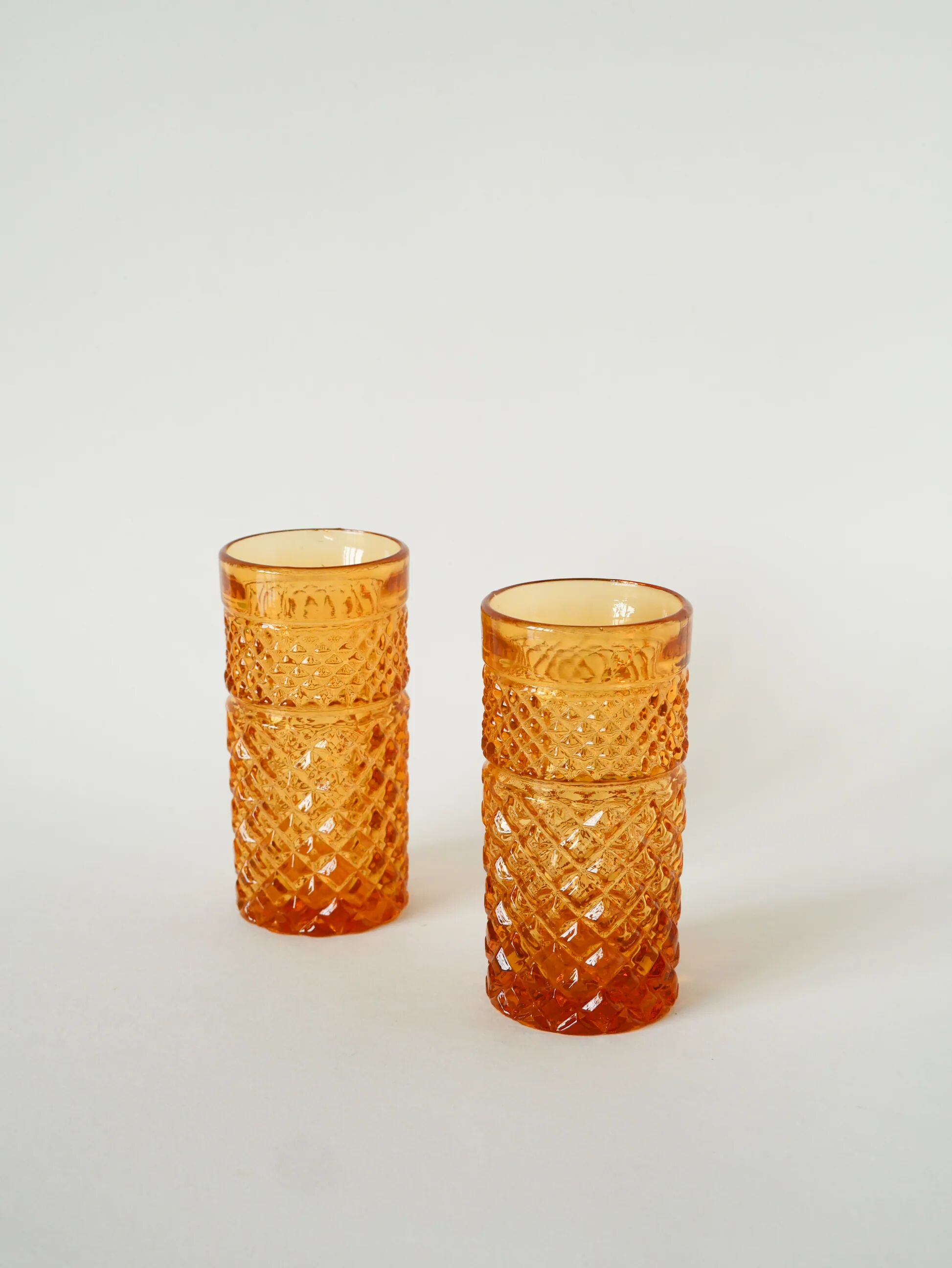 Duo de verres à whisky, ambré, long drink, 1970