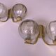 Mid century pair of brass and glass double wall lights, 1970s