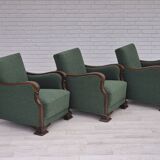 1950s, Danish relax chair, green furniture blend wool fabric, beech wood.