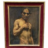 Oil on panel by Alain Beaufreton academic nude male