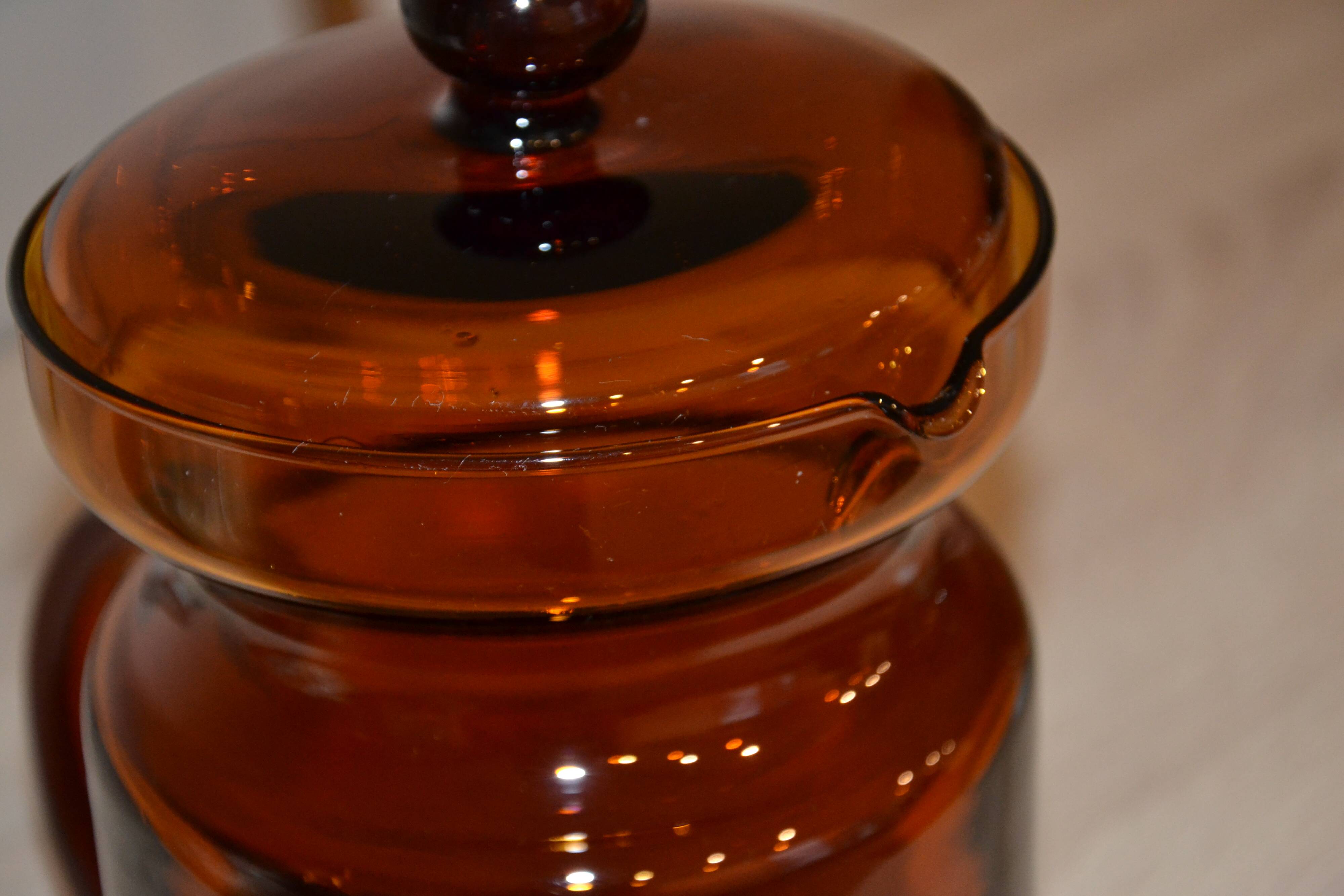 Vintage Hand Blown Brown Glass Pitcher/Carafe with Lid
