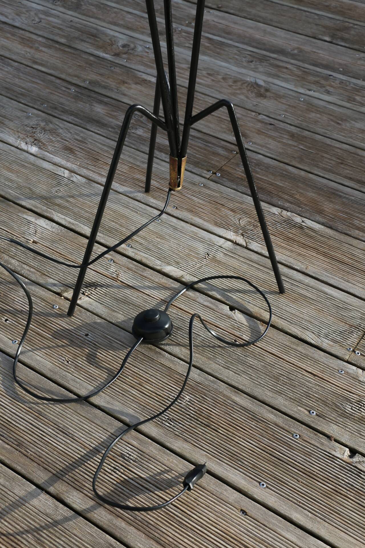 Black metal tripod floor lamp 1950