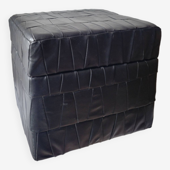 Pouf coffre en cuir noir