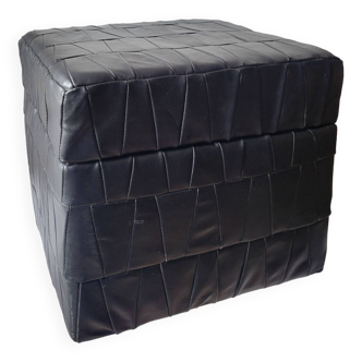 Pouf coffre en cuir noir