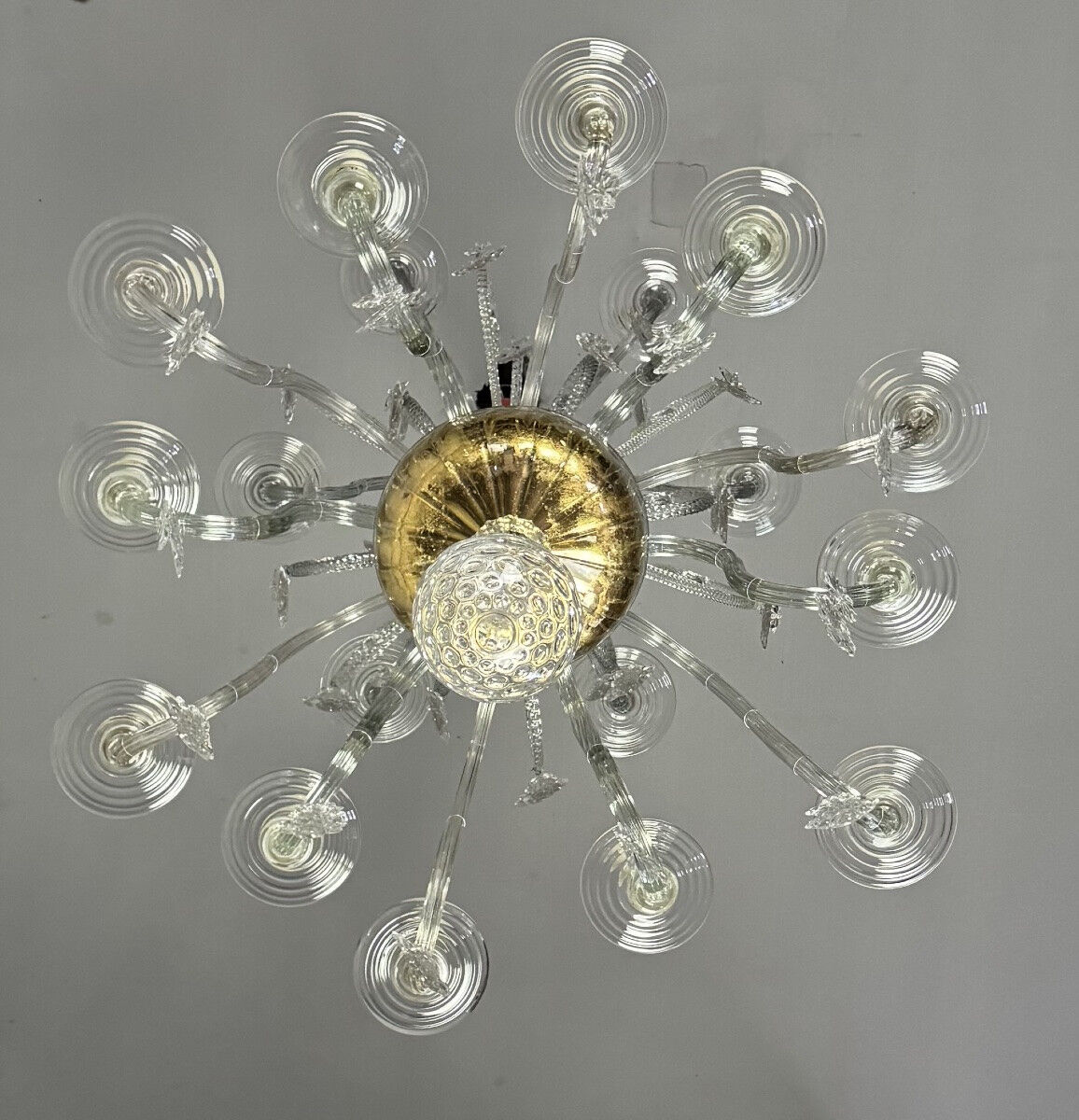 Liège lustre in blown glass, two levels of light arms, 18th century.