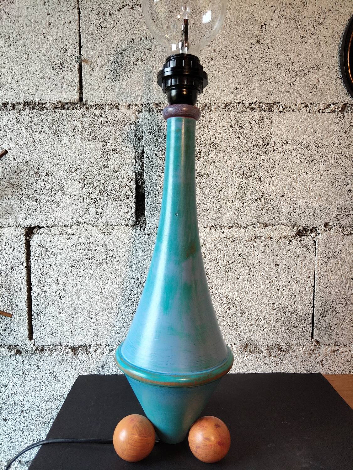Patinated wooden sculptural lamp – unique piece