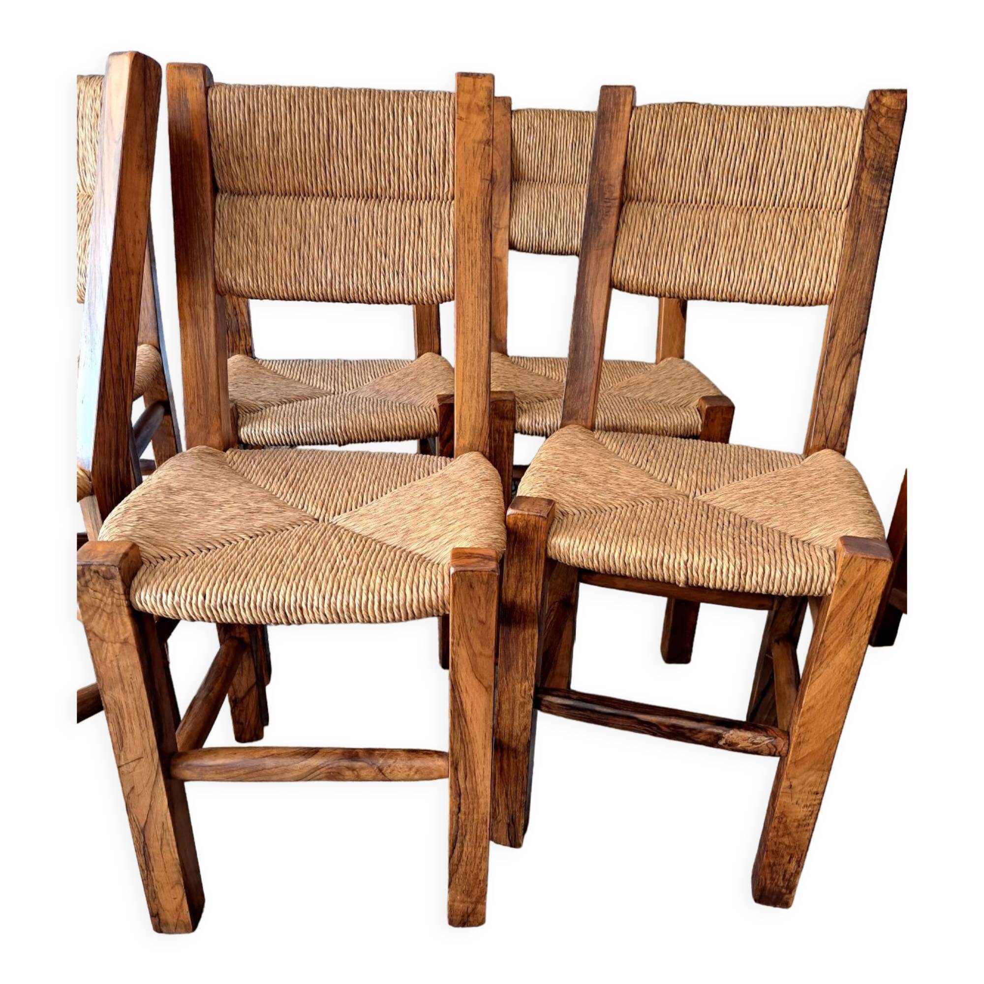 6 chaises en noyer et paillées