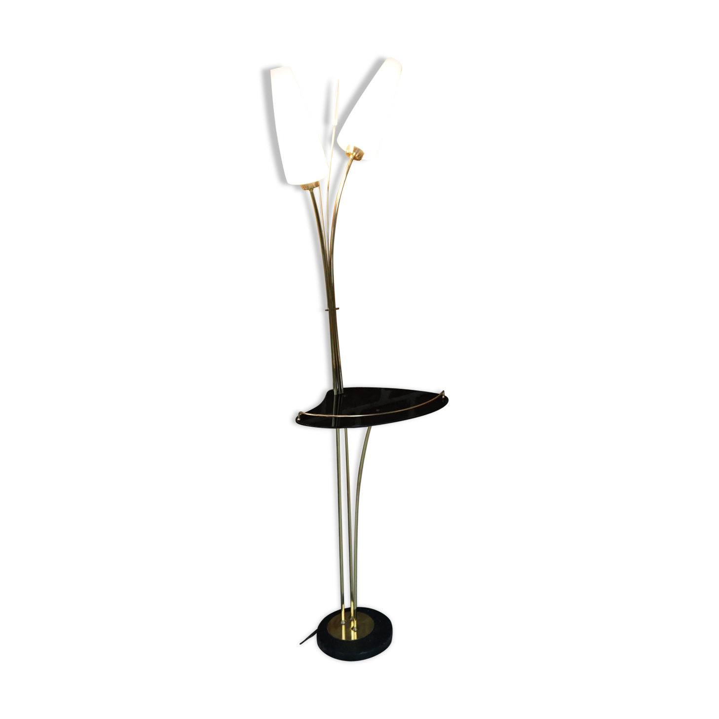 50s lamp lamp in brass and opalines design René Mathieu for Lunel