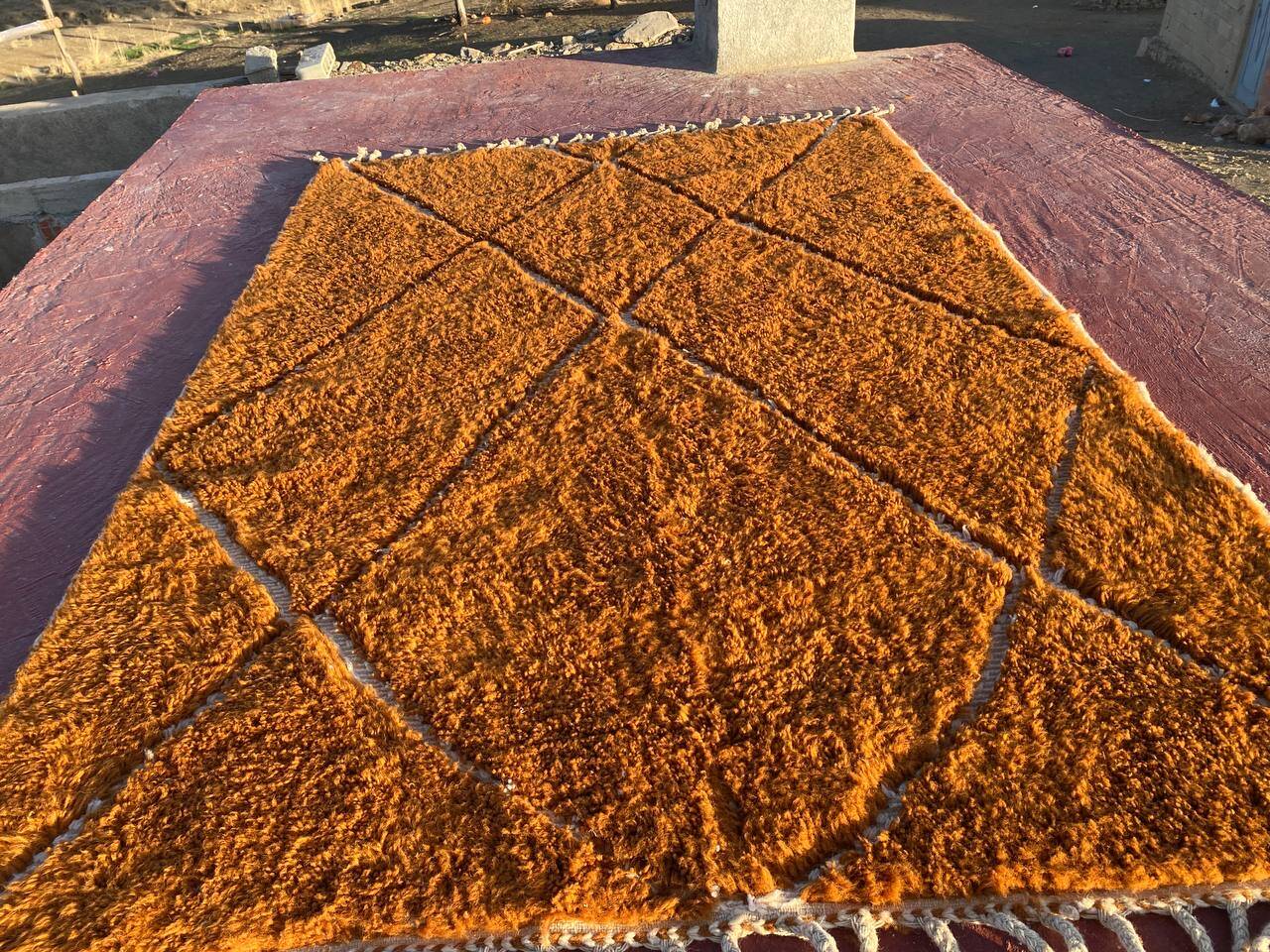 Beni Ouarain rug 300x200 cm – Thick ochre wool with tribal patterns