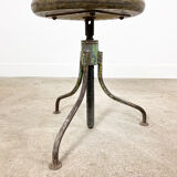 Industrial 3 legged factory swivel stool Green Grey