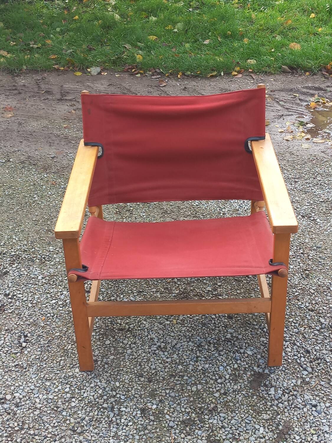 Safari armchair in beech and cotton canvas