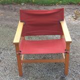Safari armchair in beech and cotton canvas