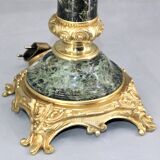 Lamp in gilded bronze & veined water green marble & pleated lampshade
