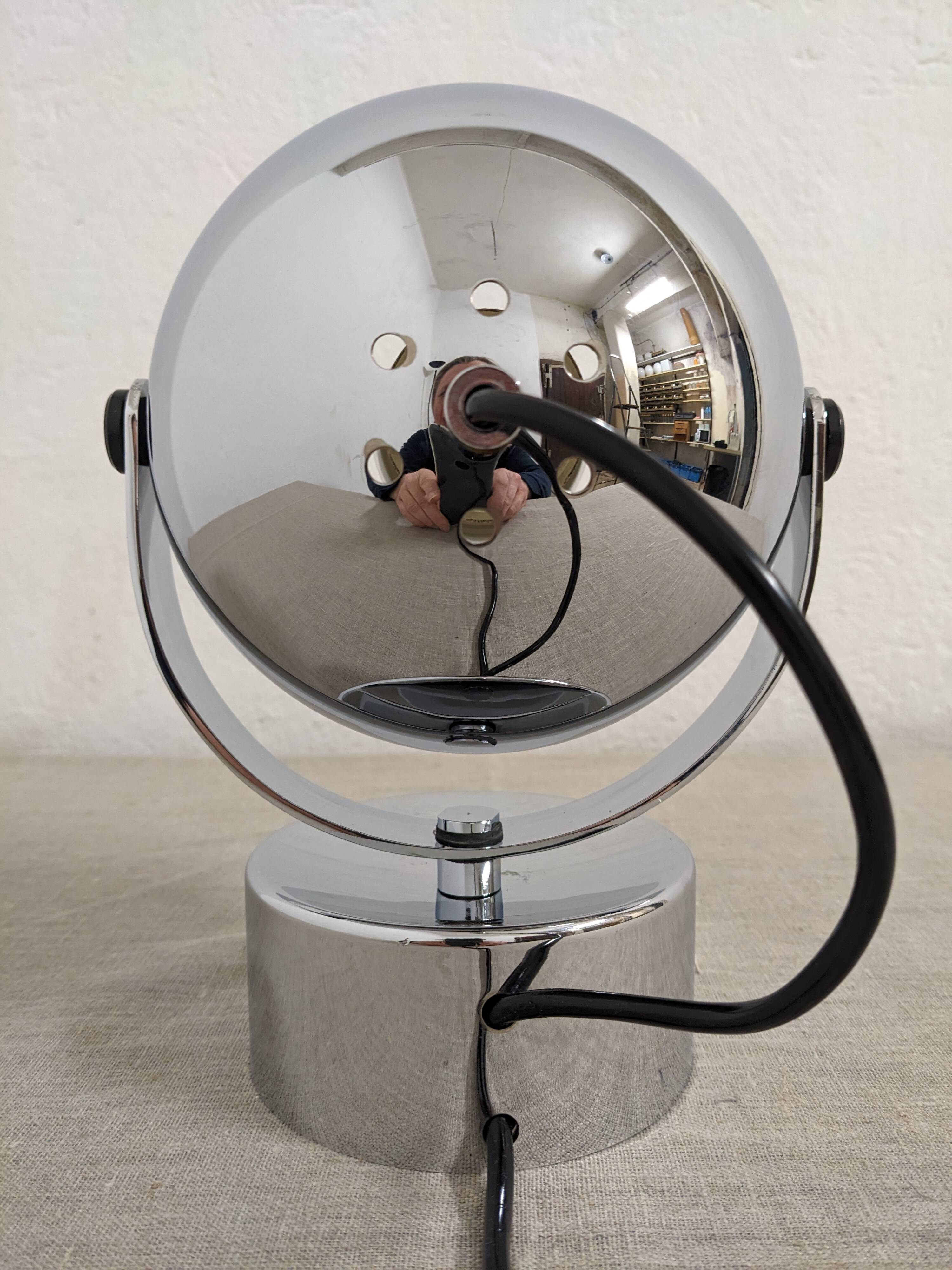 Eye ball lamp or wall light, chrome, space age, France circa 1970.