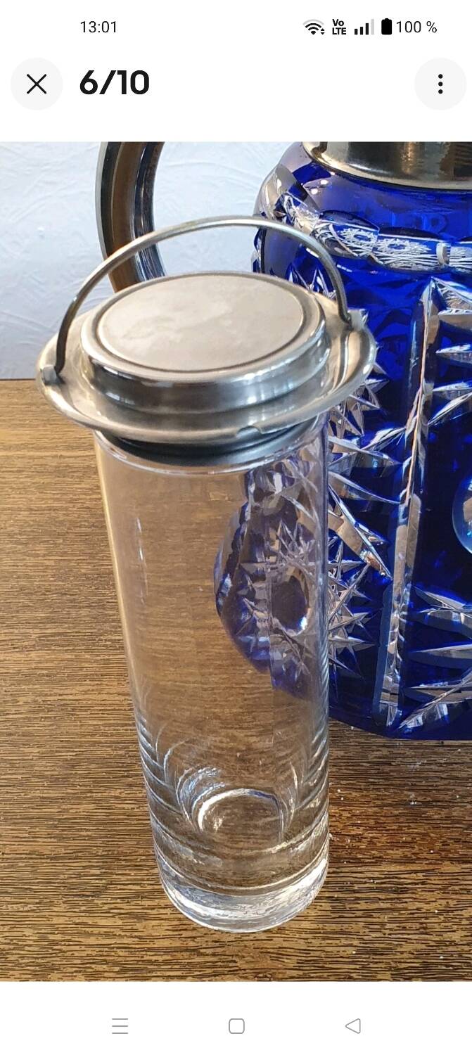 Superb orangeade jug in cobalt blue cut bohemian crystal