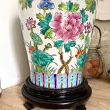 Chinese enamelled earthenware jar with wooden base