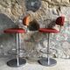 Pair of vintage bar stools with backrest - stainless steel base - 1960