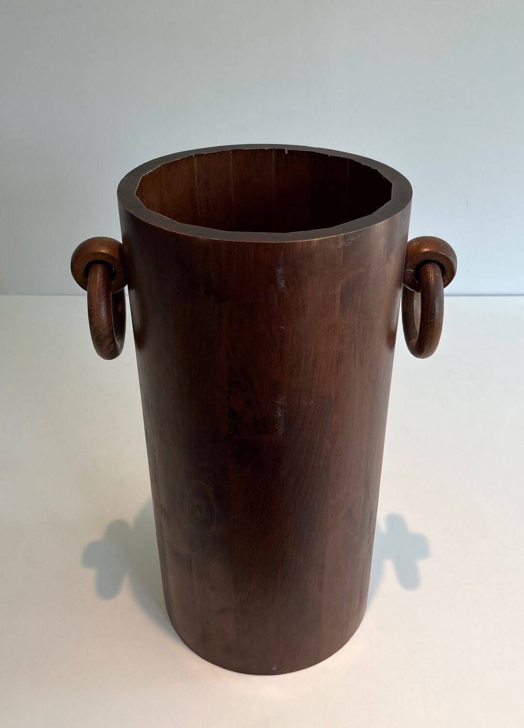 Brutalist Umbrella Stand in Solid Wood, France, circa 1950