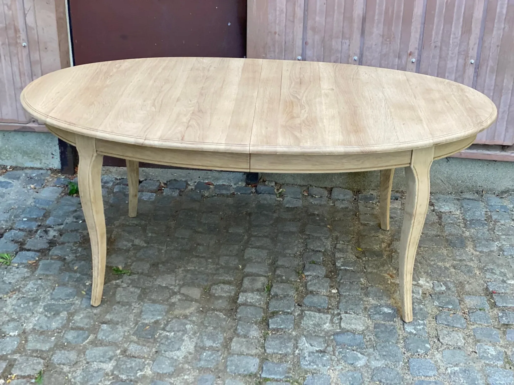 Louis XV oval extendable dining table stripped in solid oak 260cm 1970