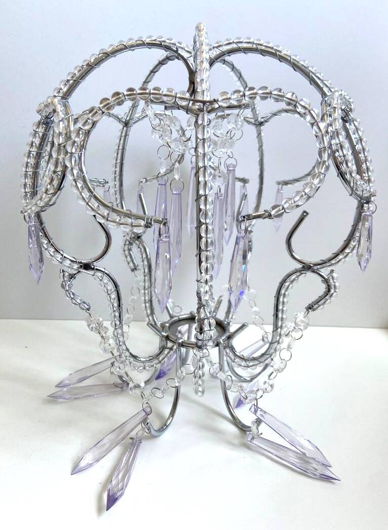 Abat-jour chapeau lustre suspension plafonnier lampe déco de perles et pampilles