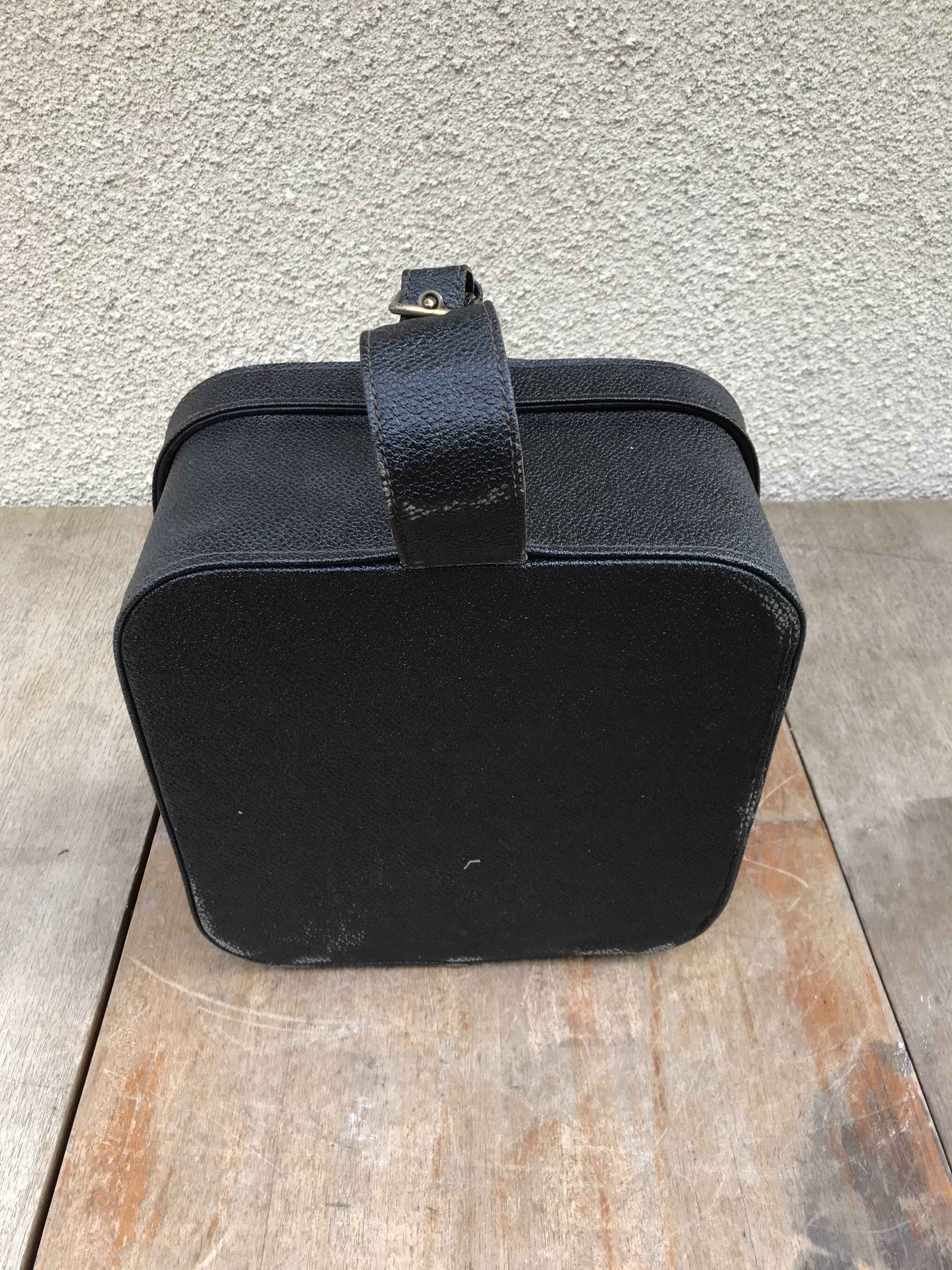 Black leather hat box