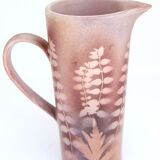 Vintage pitcher with plants in negative in pink / purple tones