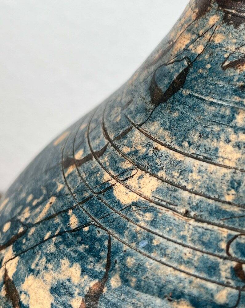 Brutalist mid-century studio pottery vase by Gerhard Liebenthron, 1975.
