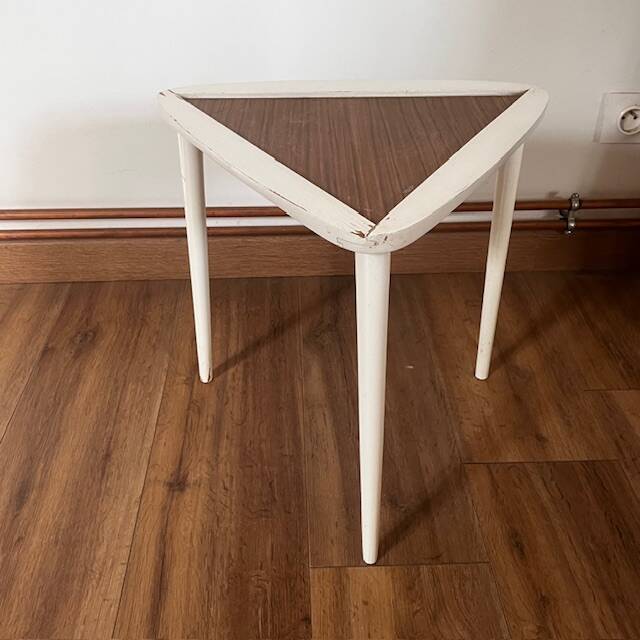 Arthur Umanoff white and wood tripod coffee table