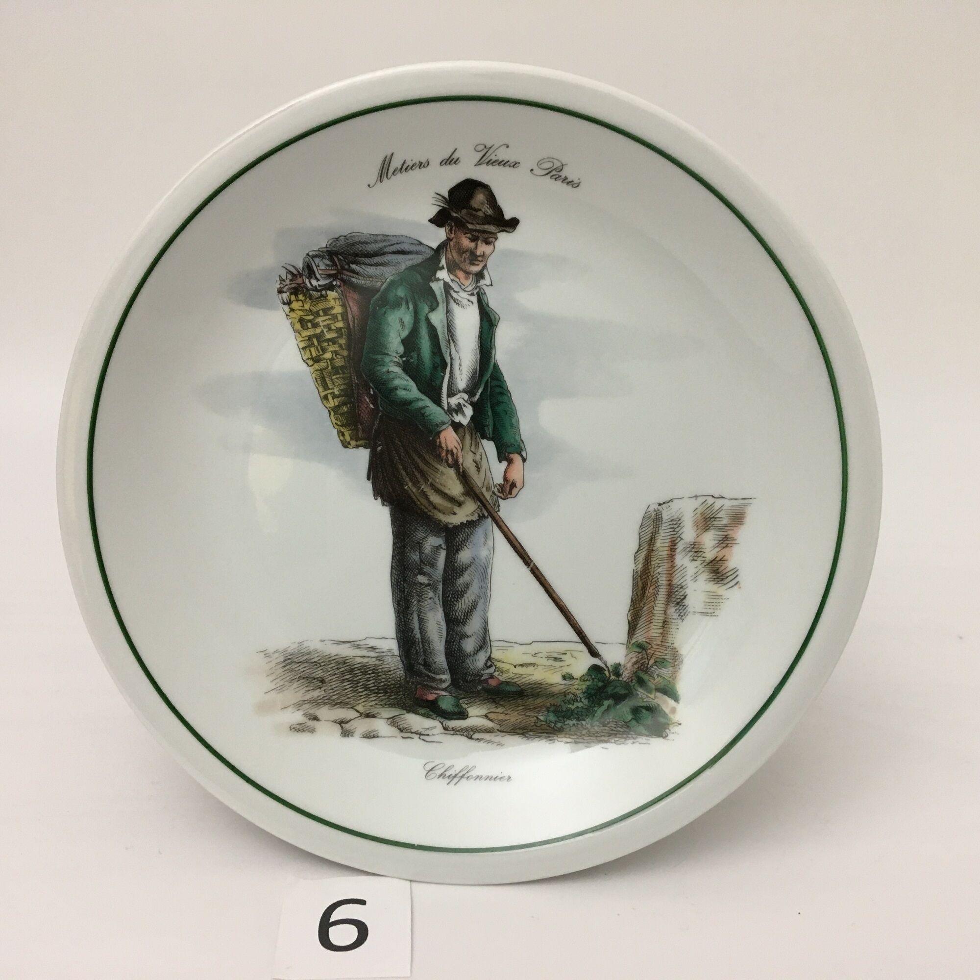 6 Dessert Plates "Métiers du vieux Paris", Porcelaine du Berry