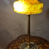Lampe art nouveau en bronze abat jour pate verre 59x20