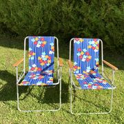 Pair of vintage camping chairs floral and wood fabrics 70s