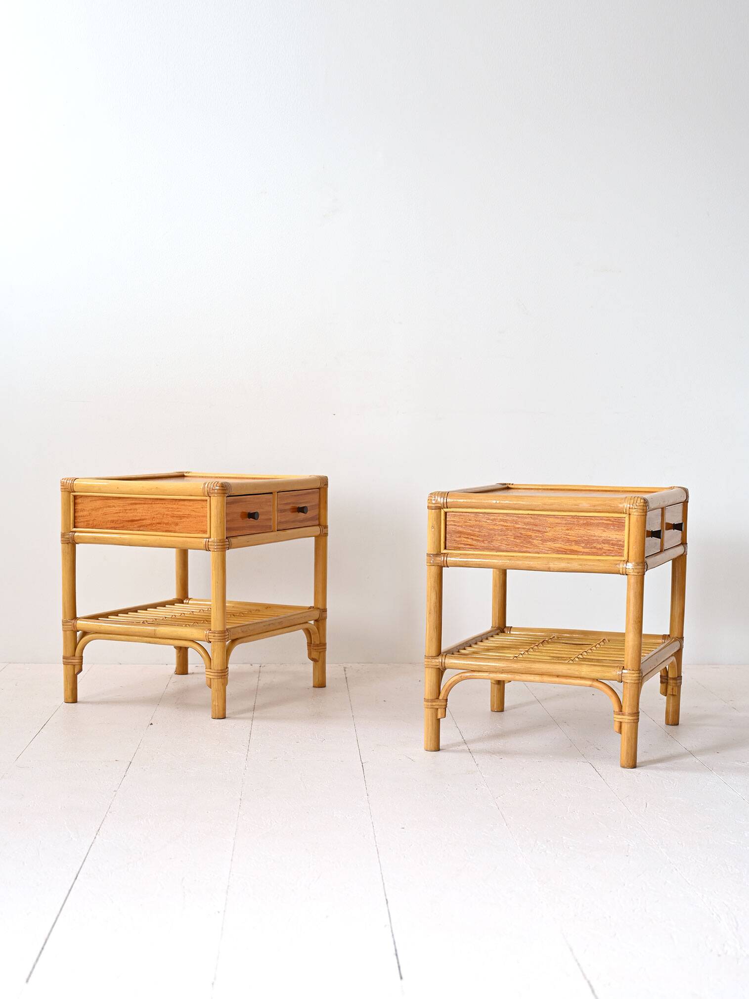 Vintage bamboo bedside tables